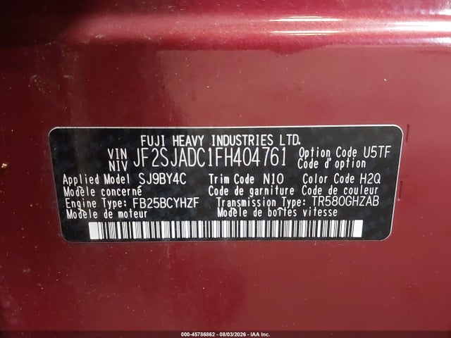 2015 Subaru Forester 2.5i Premium მანქანა იყიდება აუქციონზე, vin: JF2SJADC1FH404761, აუქციონის ნომერი: 45786862