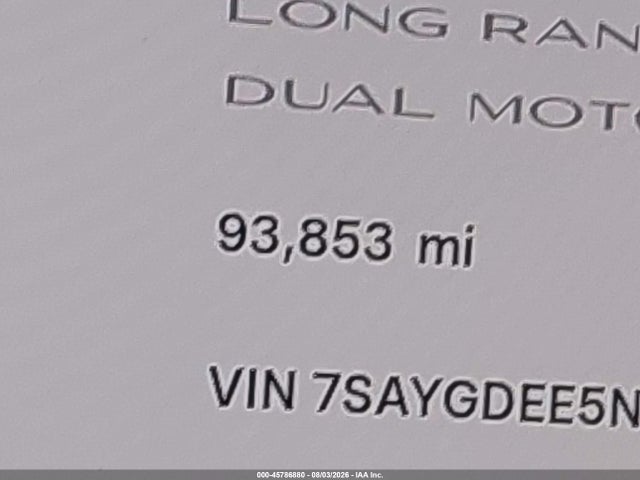 45786880 :رقم المزاد ، 7SAYGDEE5NF411450 vin ، 2022 Tesla Model Y Long Range Dual Motor All-wheel Drive مزاد بيع