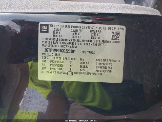 Продажа на аукционе авто 2012 Gmc Sierra 1500 Sle, vin: 3GTP1VE01CG225304, номер лота: 45786882