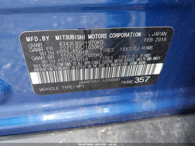 Aukcja sprzedaży 2018 Mitsubishi Outlander Sport 2.0 Le, vin: JA4AP3AU1JU006641, numer aukcji: 45786894