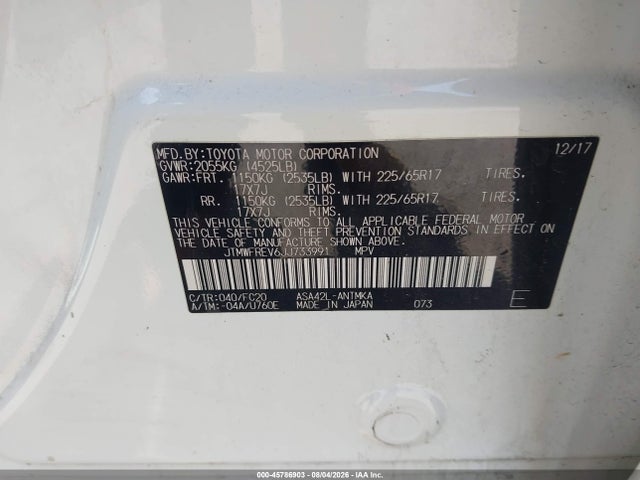 Toyota Rav4 Xle 2018 JTMWFREV6JJ733991 Image 9