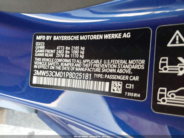 45786928 :رقم المزاد ، 3MW53CM01P8D25181 vin ، 2023 Bmw M240 I Xdrive مزاد بيع