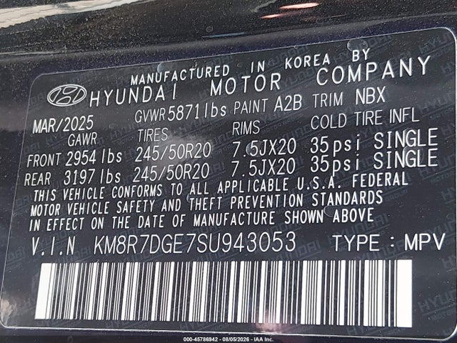 Продаж на аукціоні авто 2025 Hyundai Palisade Calligraphy, vin: KM8R7DGE7SU943053, номер лоту: 45786942