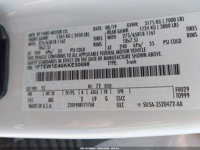 Ford F-150 Xlt 2019 1FTEW1E46KKE50698 Image 9