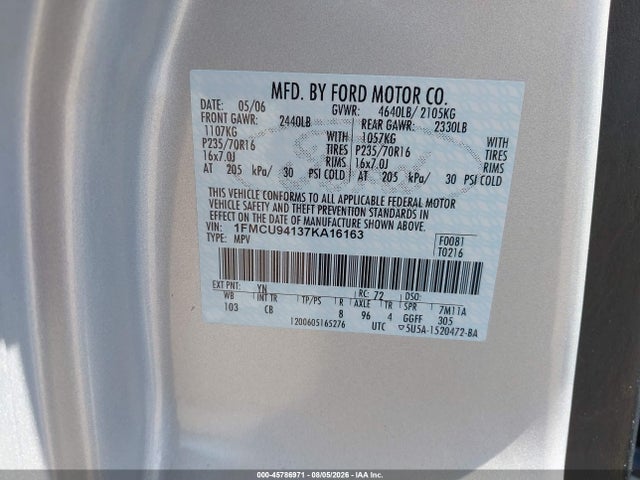 Aukcja sprzedaży 2007 Ford Escape Limited, vin: 1FMCU94137KA16163, numer aukcji: 45786971