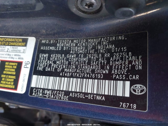 Toyota CAMRY LE 2015 4T4BF1FK2FR476193 Image 9