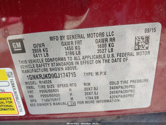 Chevrolet Traverse Ltz 2016 1GNKRJKD9GJ174715 Image 9