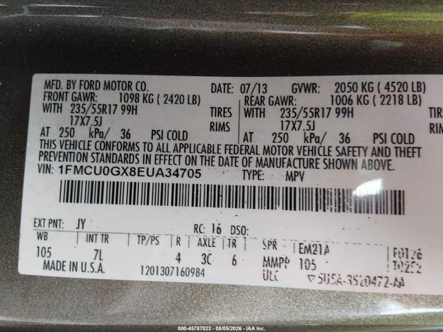 Продажа на аукционе авто 2014 Ford Escape Se, vin: 1FMCU0GX8EUA34705, номер лота: 45787023