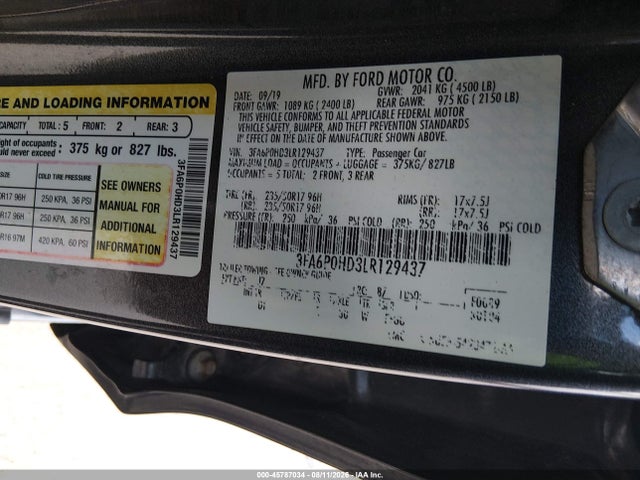 Ford FUSION SE 2020 3FA6P0HD3LR129437 Image 9