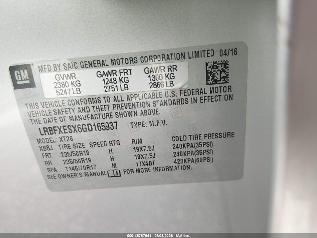 Aukcja sprzedaży 2016 Buick Envision Premium I, vin: LRBFXESX6GD165937, numer aukcji: 45787041