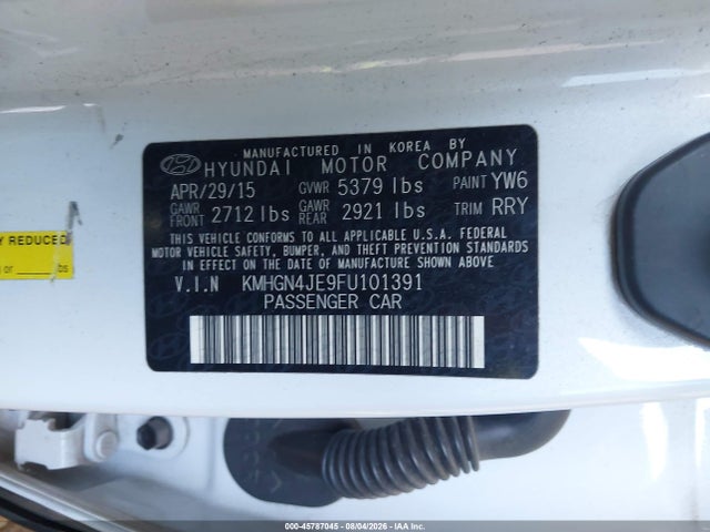 Продаж на аукціоні авто 2015 Hyundai Genesis 3.8, vin: KMHGN4JE9FU101391, номер лоту: 45787045