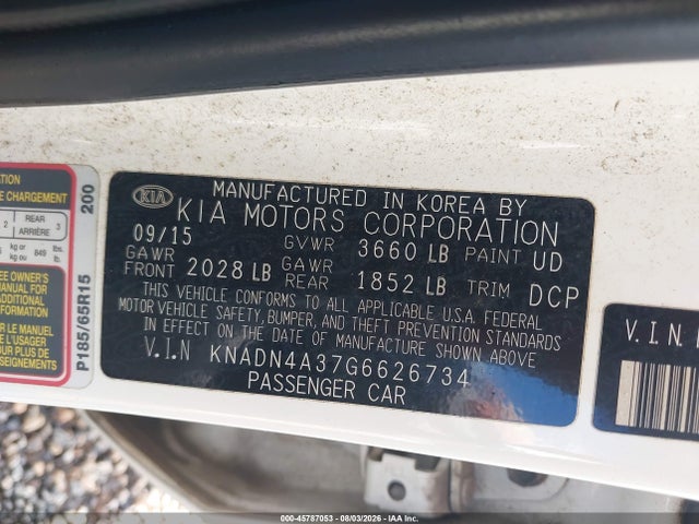 Aukcja sprzedaży 2016 Kia Rio Ex, vin: KNADN4A37G6626734, numer aukcji: 45787053