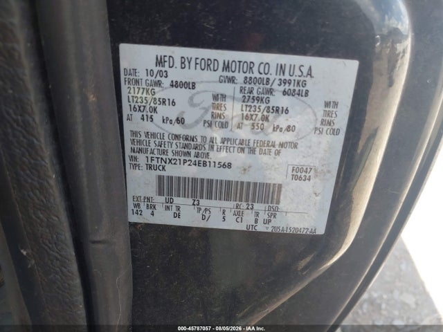 Продаж на аукціоні авто 2004 Ford F-250 Lariat/xl/xlt, vin: 1FTNX21P24EB11568, номер лоту: 45787057