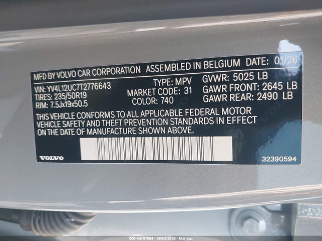 Продажа на аукционе авто 2026 Volvo Xc40 Plus, B5 Awd Gas (mild Hybrid), Dark, vin: YV4L12UC7T2776643, номер лота: 45787084