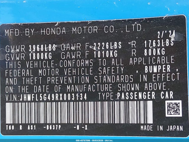 Aukcja sprzedaży 2024 Honda Civic Type R, vin: JHMFL5G49RX003134, numer aukcji: 45787096