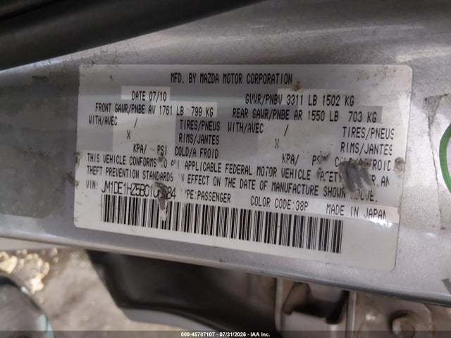 45787107 :رقم المزاد ، JM1DE1HZ5B0106684 vin ، 2011 Mazda Mazda2 Touring مزاد بيع
