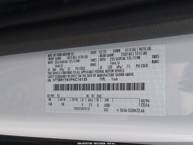 Продажа на аукционе авто 2023 Ford Transit-250, vin: 1FTBR1Y81PKC10135, номер лота: 45787109