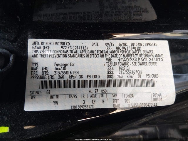 1FADP3KE3GL211070 Ford FOCUS SE