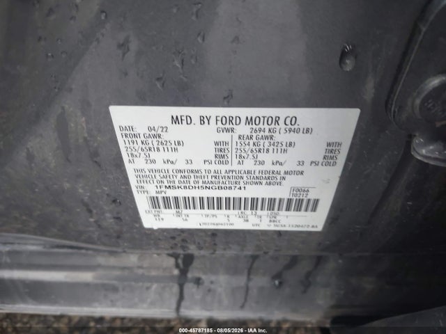 1FMSK8DH5NGB08741 Ford EXPLORER XLT
