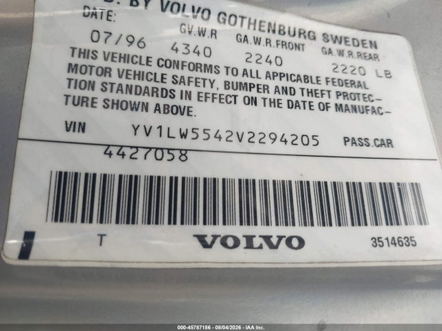 Продажа на аукционе авто 1997 Volvo 850 Gt, vin: YV1LW5542V2294205, номер лота: 45787186