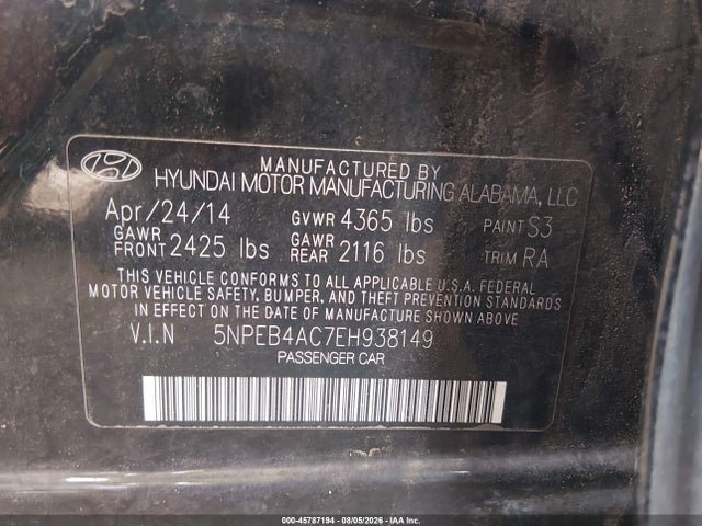 Hyundai SONATA GLS 2014 5NPEB4AC7EH938149 Image 9