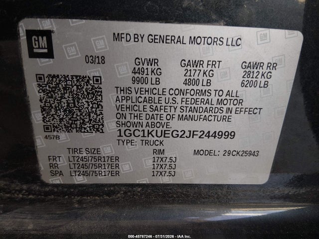 Chevrolet Silverado 2500hd Wt 2018 1GC1KUEG2JF244999 Image 9