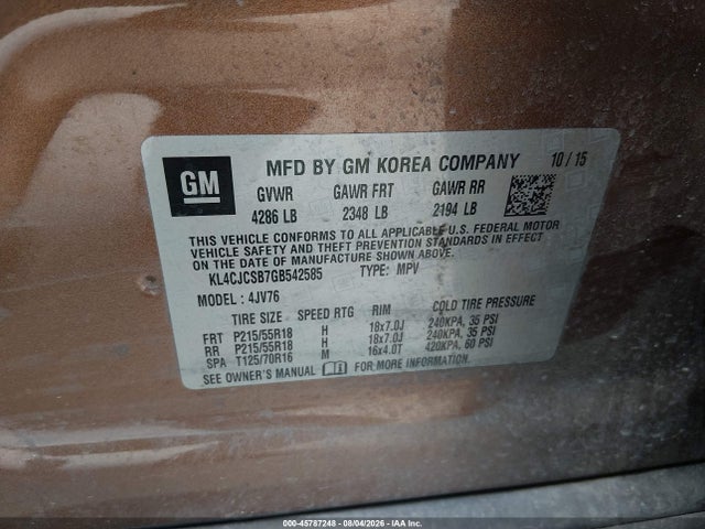 Aukcja sprzedaży 2016 Buick Encore Leather, vin: KL4CJCSB7GB542585, numer aukcji: 45787248