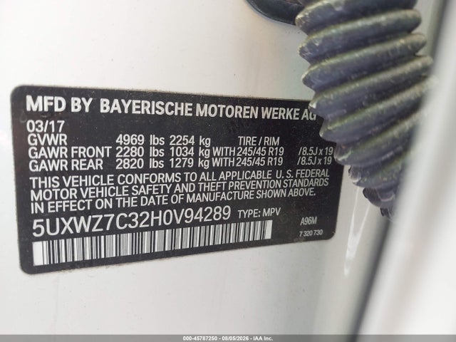Aukcja sprzedaży 2017 Bmw X3 Sdrive28i, vin: 5UXWZ7C32H0V94289, numer aukcji: 45787250