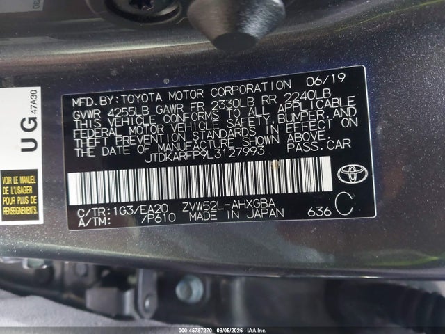 45787270 :رقم المزاد ، JTDKARFP9L3127993 vin ، 2020 Toyota Prius Prime Limited مزاد بيع