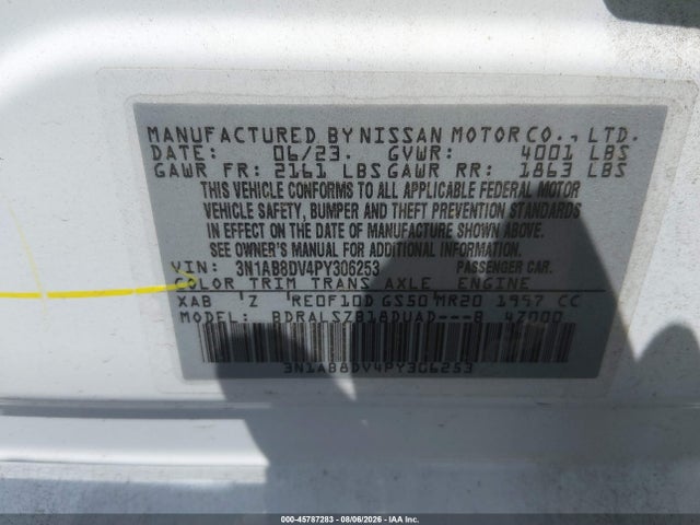 45787283 :رقم المزاد ، 3N1AB8DV4PY306253 vin ، 2023 Nissan Sentra Sr Xtronic Cvt مزاد بيع