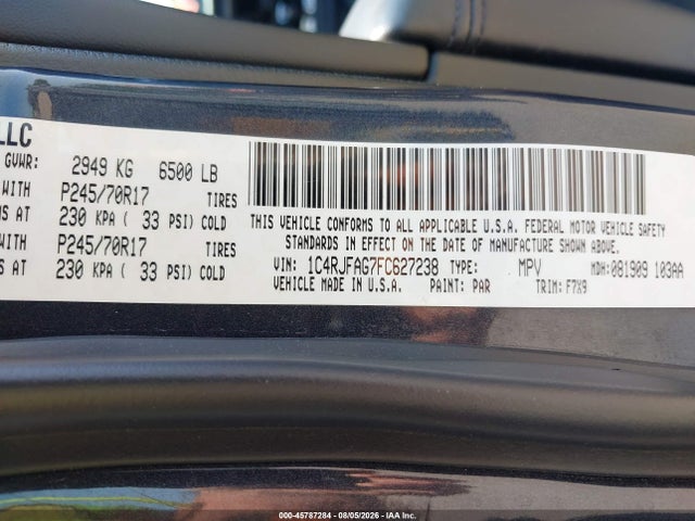 Aukcja sprzedaży 2015 Jeep Grand Cherokee Laredo, vin: 1C4RJFAG7FC627238, numer aukcji: 45787284