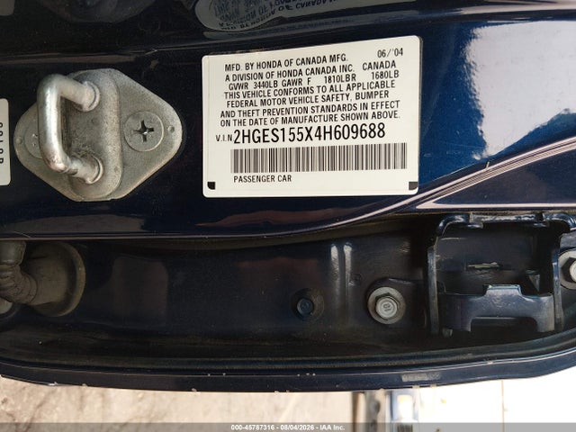 Aukcja sprzedaży 2004 Honda Civic Lx, vin: 2HGES155X4H609688, numer aukcji: 45787316