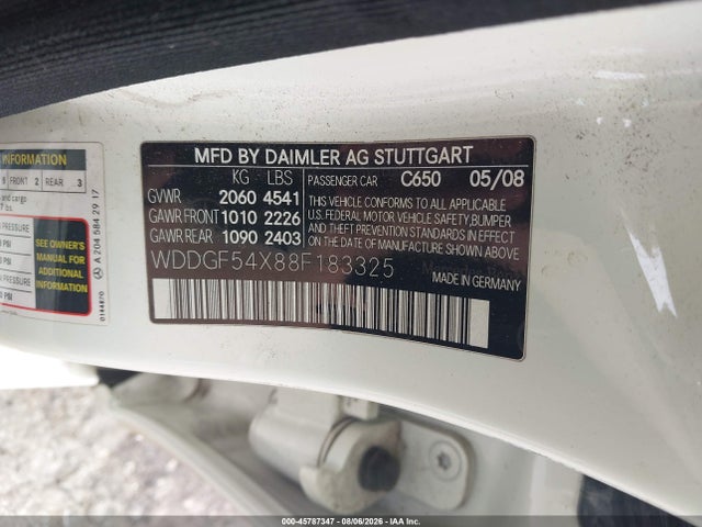 Продажа на аукционе авто 2008 Mercedes-benz C 300 Luxury/sport, vin: WDDGF54X88F183325, номер лота: 45787347