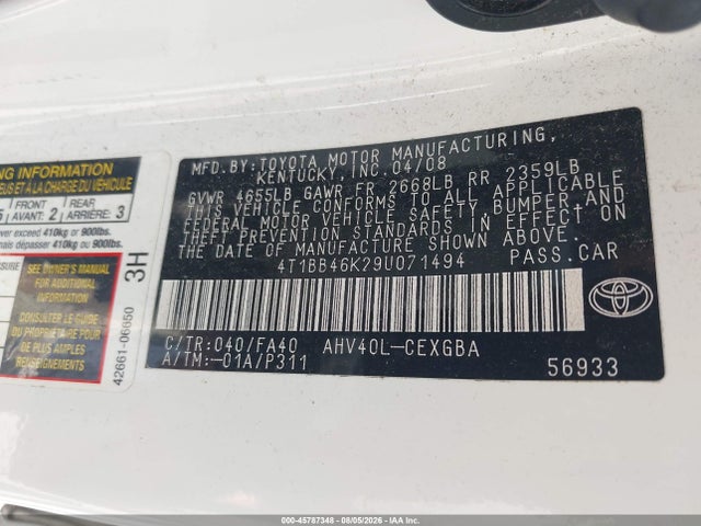 Aukcja sprzedaży 2009 Toyota Camry Hybrid, vin: 4T1BB46K29U071494, numer aukcji: 45787348