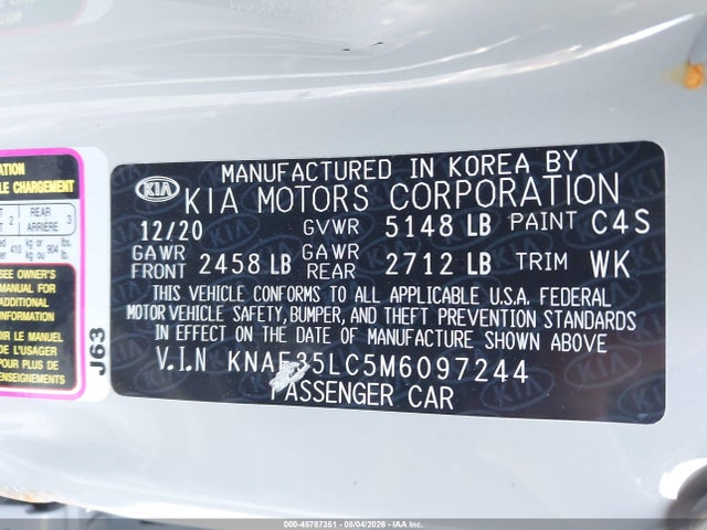 Aukcja sprzedaży 2021 Kia Stinger Gt, vin: KNAE35LC5M6097244, numer aukcji: 45787351