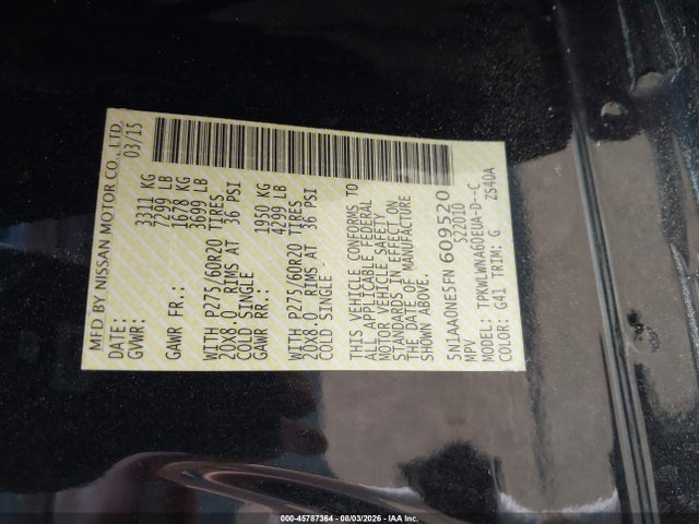 Продаж на аукціоні авто 2015 Nissan Armada Platinum, vin: 5N1AA0NE5FN609520, номер лоту: 45787364