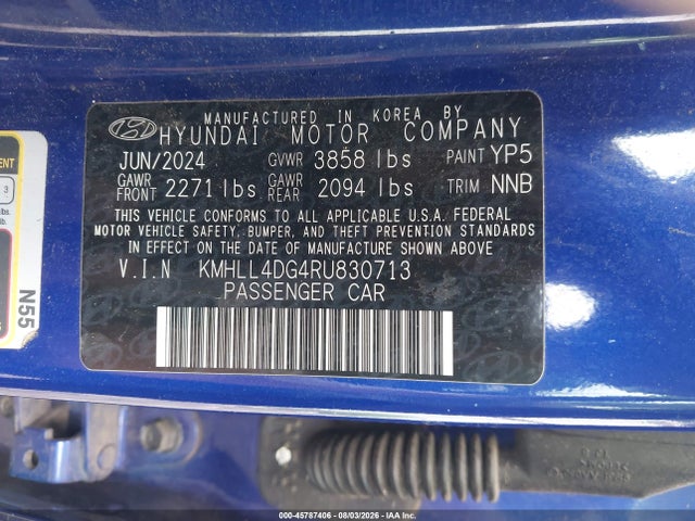 45787406 :رقم المزاد ، KMHLL4DG4RU830713 vin ، 2024 Hyundai Elantra Se مزاد بيع