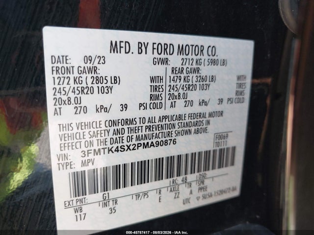 Продаж на аукціоні авто 2023 Ford Mustang Mach-e Gt, vin: 3FMTK4SX2PMA90876, номер лоту: 45787417