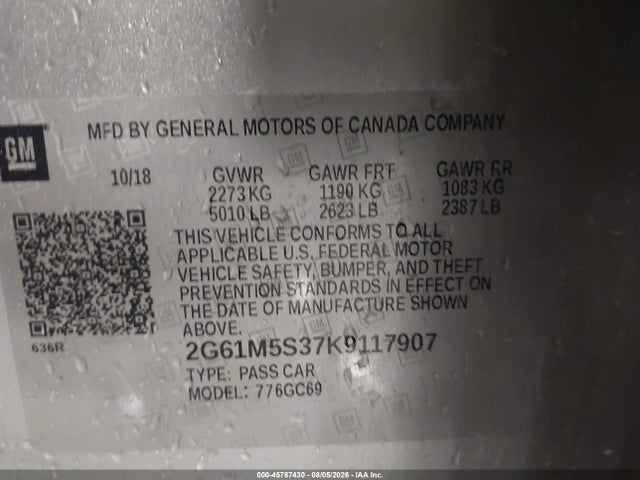 2019 Cadillac Xts Luxury მანქანა იყიდება აუქციონზე, vin: 2G61M5S37K9117907, აუქციონის ნომერი: 45787430
