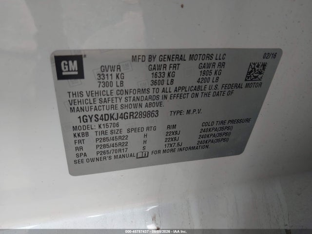 Продаж на аукціоні авто 2016 Cadillac Escalade Platinum, vin: 1GYS4DKJ4GR289863, номер лоту: 45787437