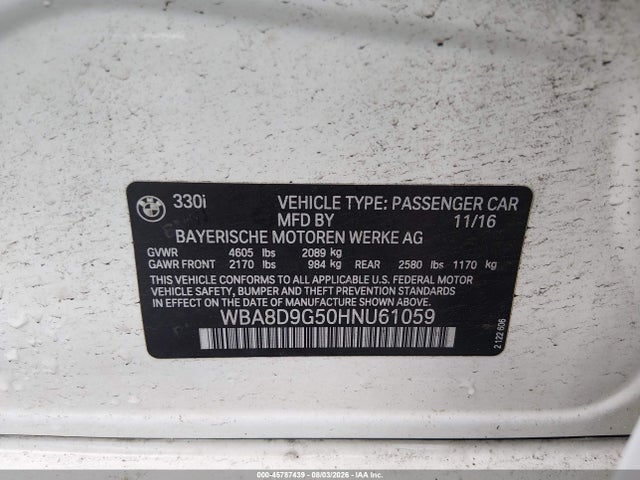 Продажа на аукционе авто 2017 Bmw 330i Xdrive, vin: WBA8D9G50HNU61059, номер лота: 45787439