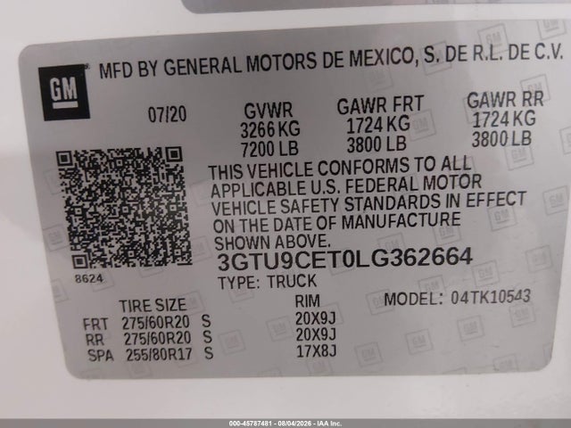 GMC Sierra 1500 4wd Short Box Elevation 2020 3GTU9CET0LG362664 Image 9