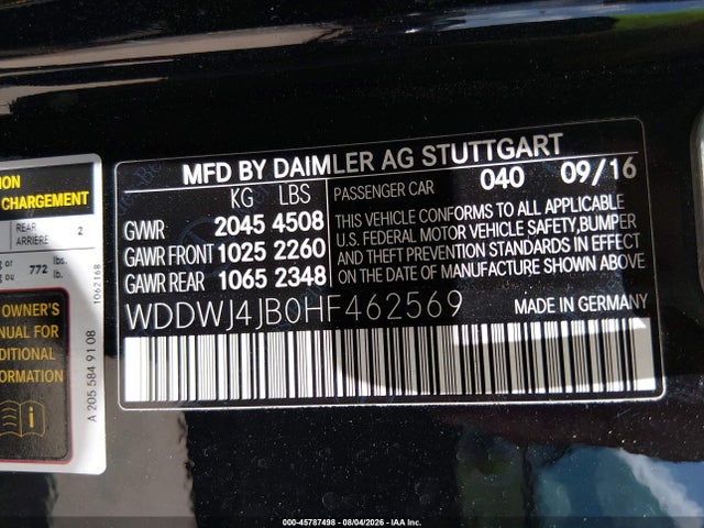 2017 Mercedes-benz C 300 მანქანა იყიდება აუქციონზე, vin: WDDWJ4JB0HF462569, აუქციონის ნომერი: 45787498