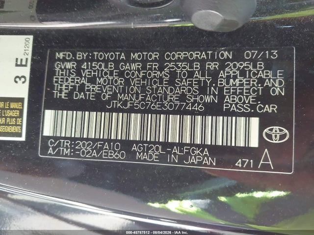 45787512 :رقم المزاد ، JTKJF5C76E3077446 vin ، 2014 Scion Tc مزاد بيع