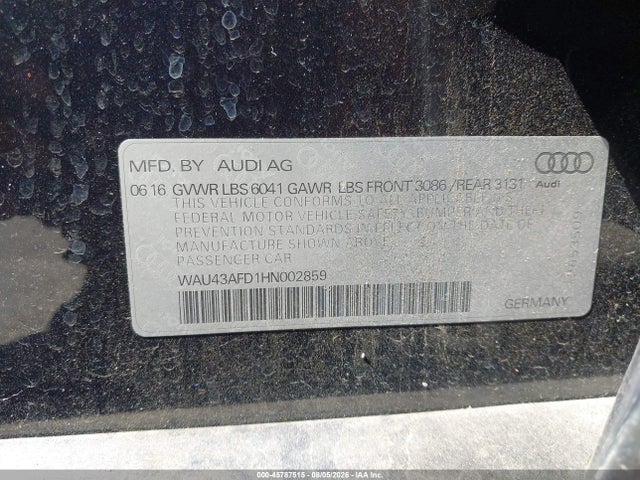 Aukcja sprzedaży 2017 Audi A8 L Sport, vin: WAU43AFD1HN002859, numer aukcji: 45787515