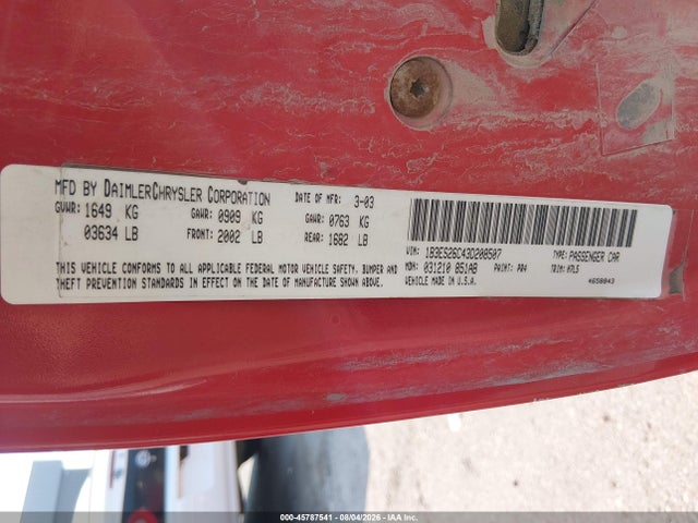 Продаж на аукціоні авто 2003 Dodge Neon Se, vin: 1B3ES26C43D208507, номер лоту: 45787541