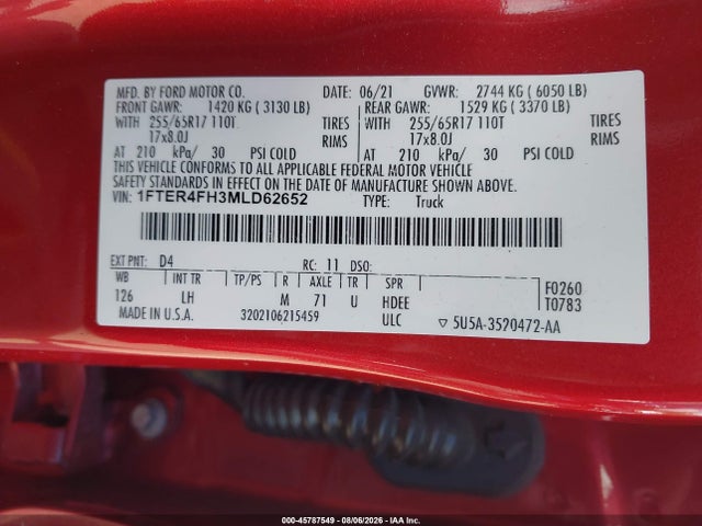 Aukcja sprzedaży 2021 Ford Ranger Xlt, vin: 1FTER4FH3MLD62652, numer aukcji: 45787549