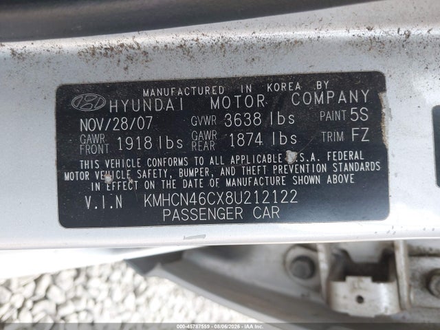 Auction sale of the 2008 Hyundai Accent Gls, vin: KMHCN46CX8U212122, lot number: 45787559
