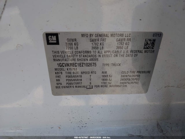 Продажа на аукционе авто 2014 Chevrolet Silverado 1500 Lt, vin: 1GCVKREC1EZ102675, номер лота: 45787567