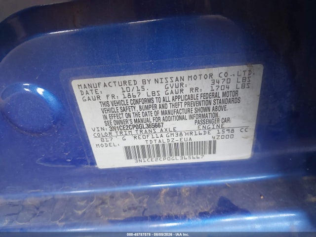 3N1CE2CP0GL365667 Nissan Versa Note S (sr)/s Plus/sl/sr/sv